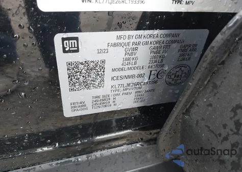 2024 Chevrolet Trax Fwd 2Rs from USA, damaged, VIN KL77LJE26RC193396